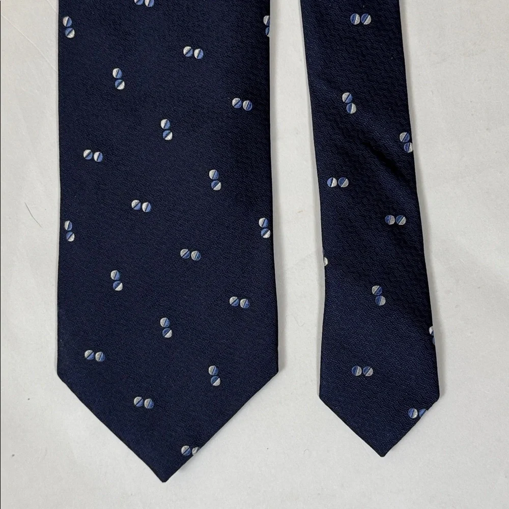 Brooks Brothers Navy Necktie with Design 100% Silk Tie with Balls